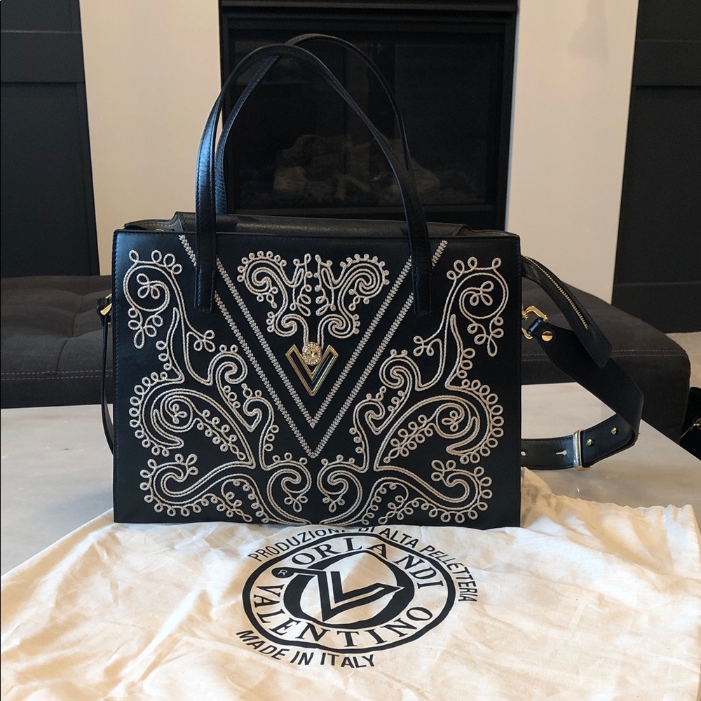 Valentino Black Tote with White Embroidery